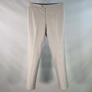 HADLEIGH'S Grey Wool Side Tabs Cuffed Straight Dress Pants